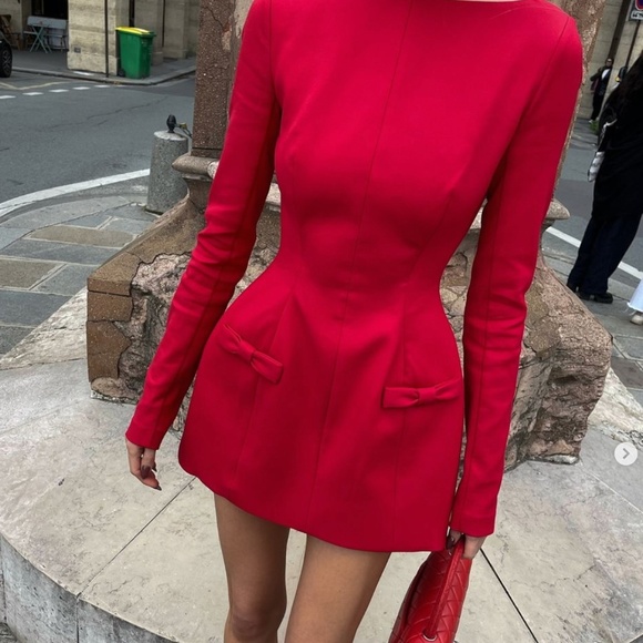 NWT HELSA The Parasol Long Sleeves Mini Dress - Red Bow Detail - Picture 13 of 15